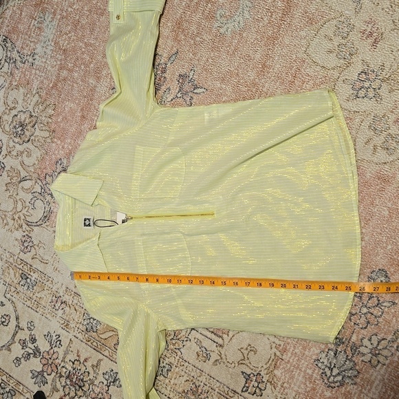 Anne Klein Green and White Zip Blouse with Gold Metallic Thread Size S - Picture 12 of 13